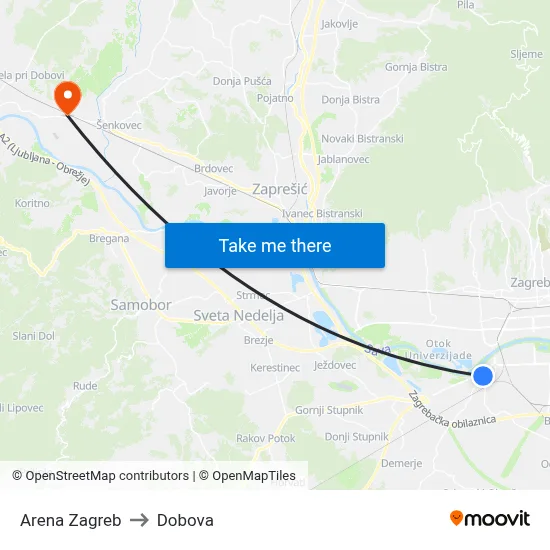 Arena Zagreb to Dobova map