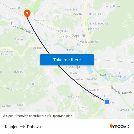 Klanjec to Dobova map