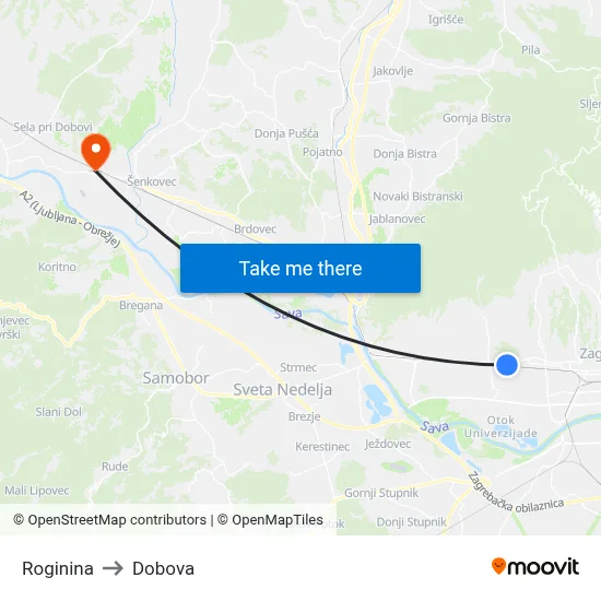 Roginina to Dobova map