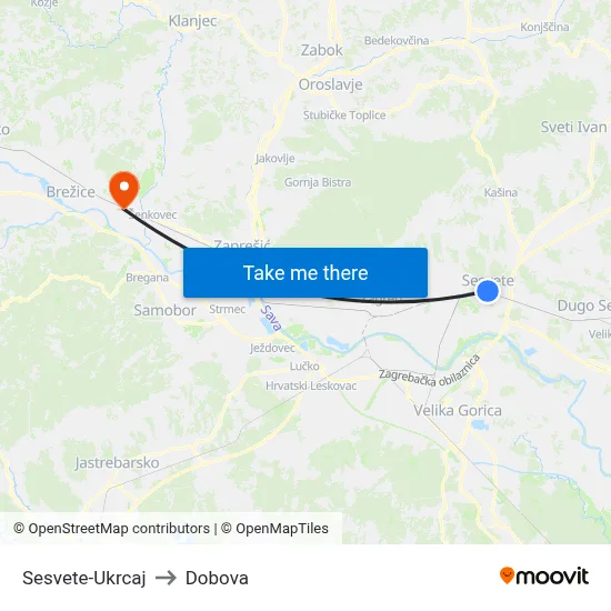 Sesvete-Ukrcaj to Dobova map