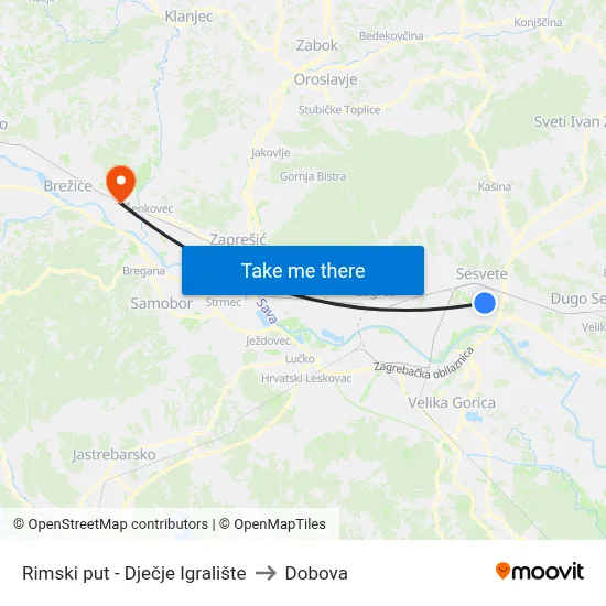Rimski put - Dječje Igralište to Dobova map