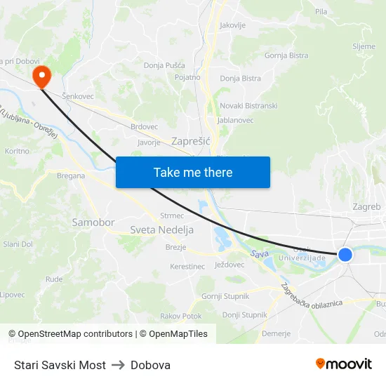 Stari Savski Most to Dobova map