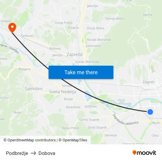 Podbrežje to Dobova map