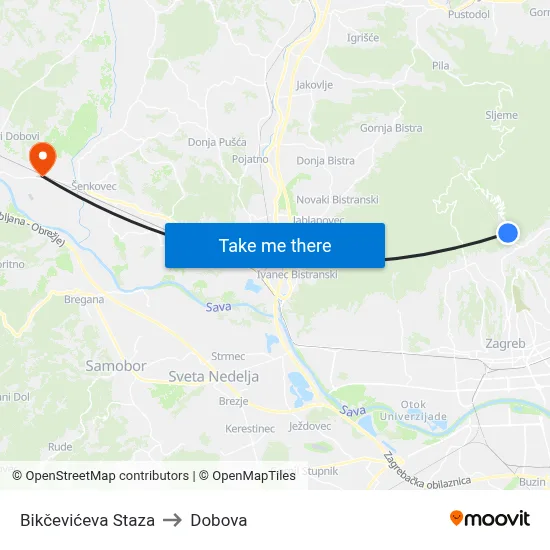 Bikčevićeva Staza to Dobova map