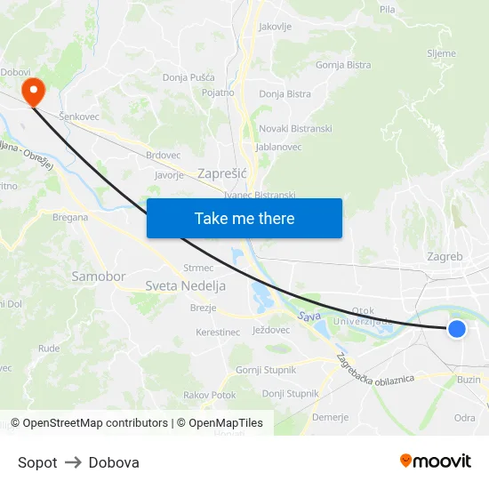 Sopot to Dobova map