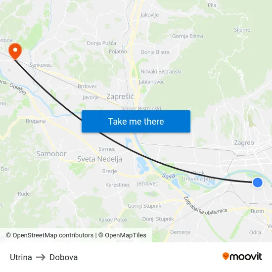 Utrina to Dobova map