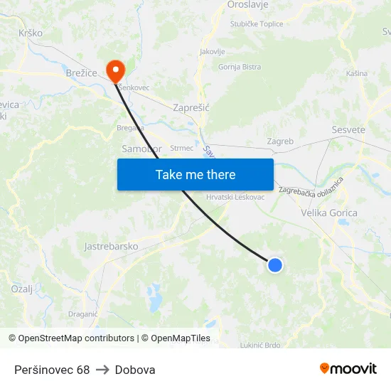 Peršinovec 68 to Dobova map