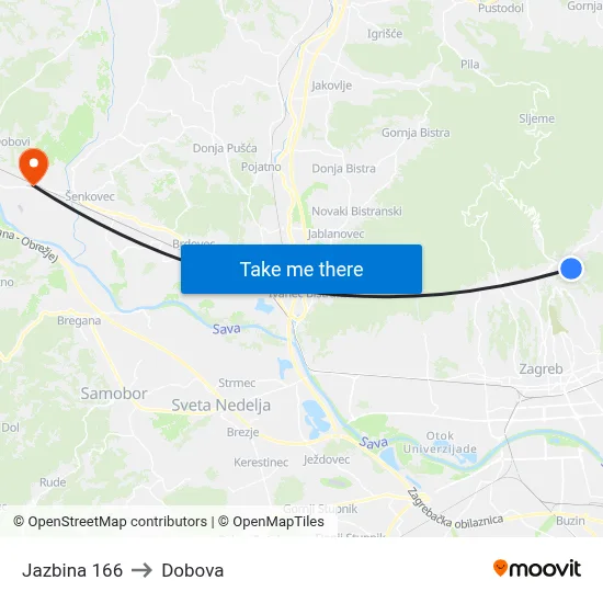 Jazbina 166 to Dobova map