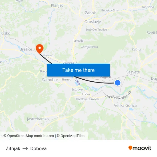 Žitnjak to Dobova map