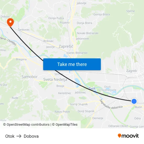 Otok to Dobova map