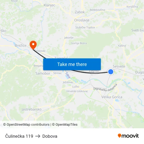Čulinečka 119 to Dobova map