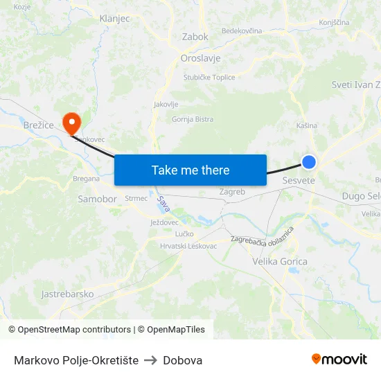 Markovo Polje-Okretište to Dobova map