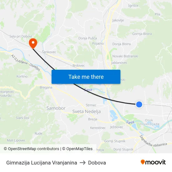 Gimnazija Lucijana Vranjanina to Dobova map
