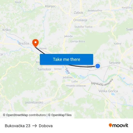 Bukovačka 23 to Dobova map
