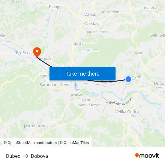 Dubec to Dobova map