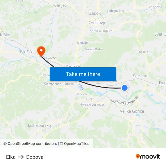 Elka to Dobova map