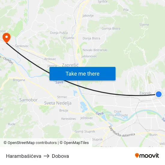 Harambašićeva to Dobova map