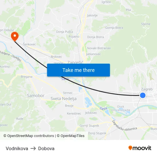Vodnikova to Dobova map