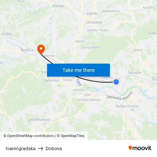 Ivanićgradska to Dobova map