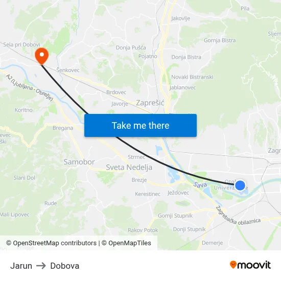 Jarun to Dobova map