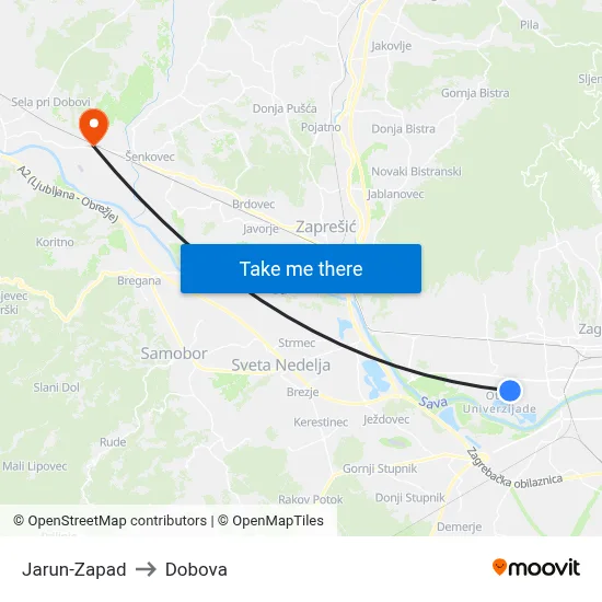 Jarun-Zapad to Dobova map