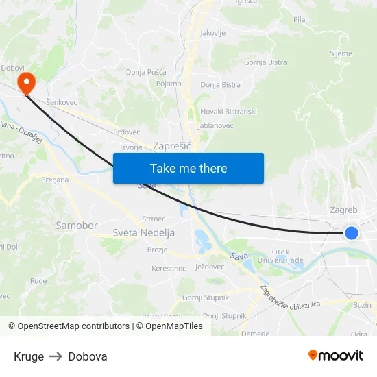 Kruge to Dobova map
