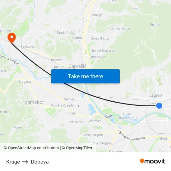 Kruge to Dobova map
