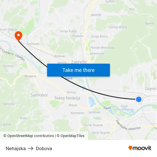 Nehajska to Dobova map