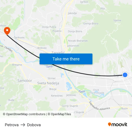 Petrova to Dobova map