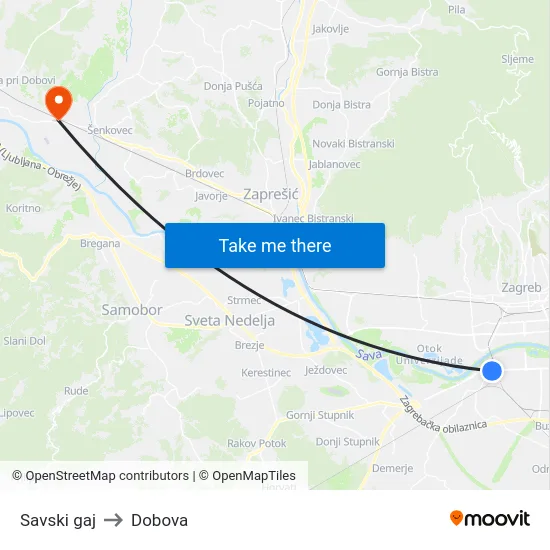Savski gaj to Dobova map