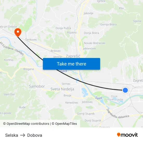 Selska to Dobova map