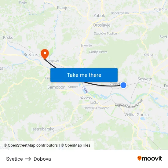 Svetice to Dobova map
