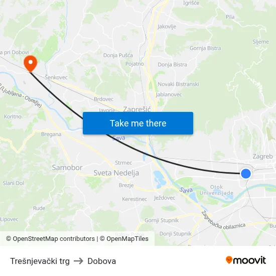 Trešnjevački trg to Dobova map