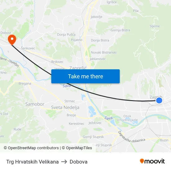 Trg Hrvatskih Velikana to Dobova map