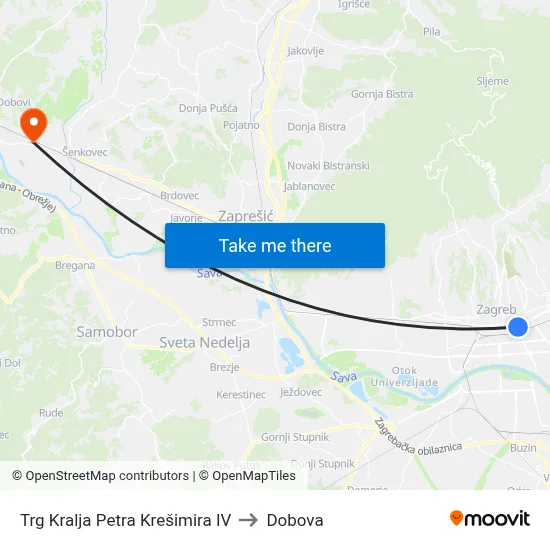 Trg Kralja Petra Krešimira IV to Dobova map