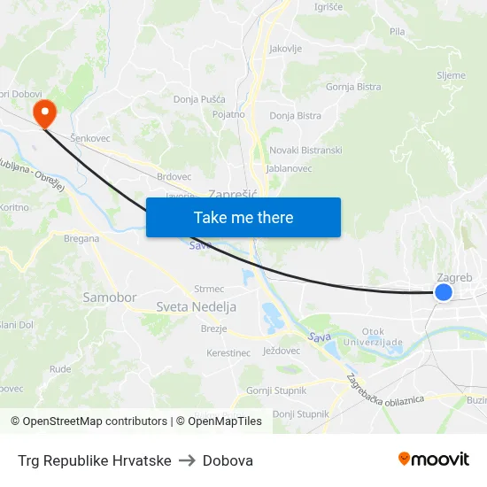Trg Republike Hrvatske to Dobova map