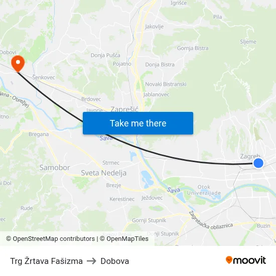 Trg Žrtava Fašizma to Dobova map