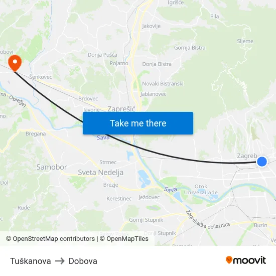 Tuškanova to Dobova map