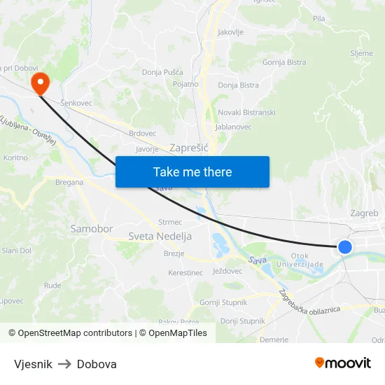 Vjesnik to Dobova map