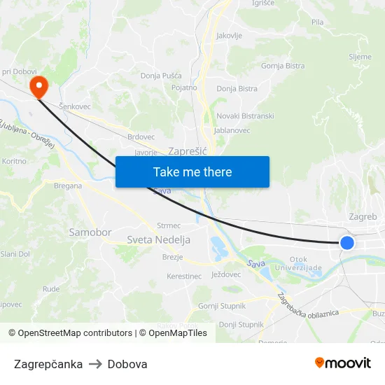 Zagrepčanka to Dobova map