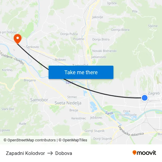 Zapadni Kolodvor to Dobova map
