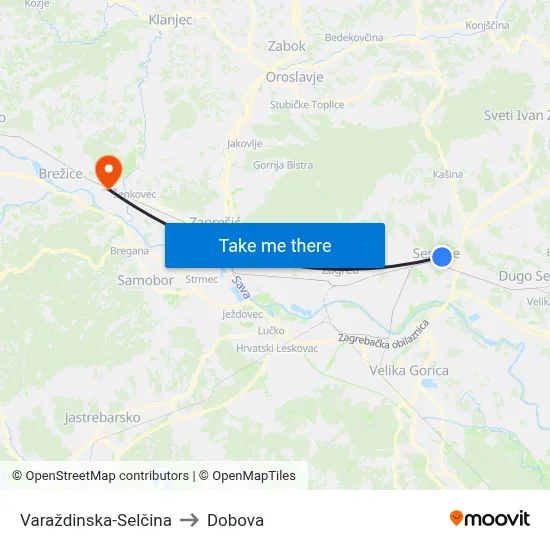 Varaždinska-Selčina to Dobova map