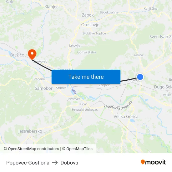 Popovec-Gostiona to Dobova map