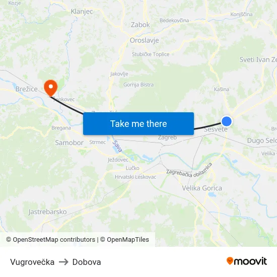 Vugrovečka to Dobova map