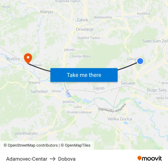 Adamovec-Centar to Dobova map