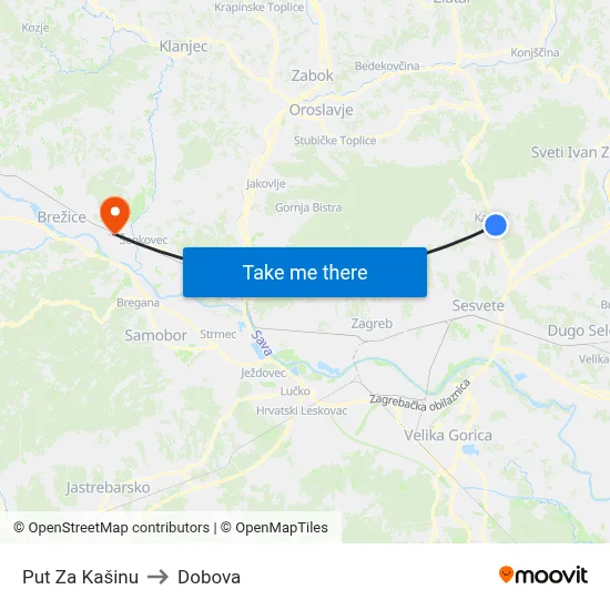Put Za Kašinu to Dobova map