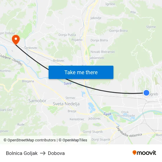 Bolnica Goljak to Dobova map