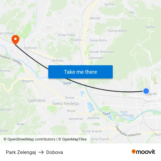 Park Zelengaj to Dobova map