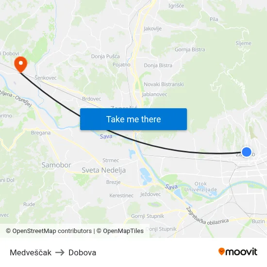 Medveščak to Dobova map
