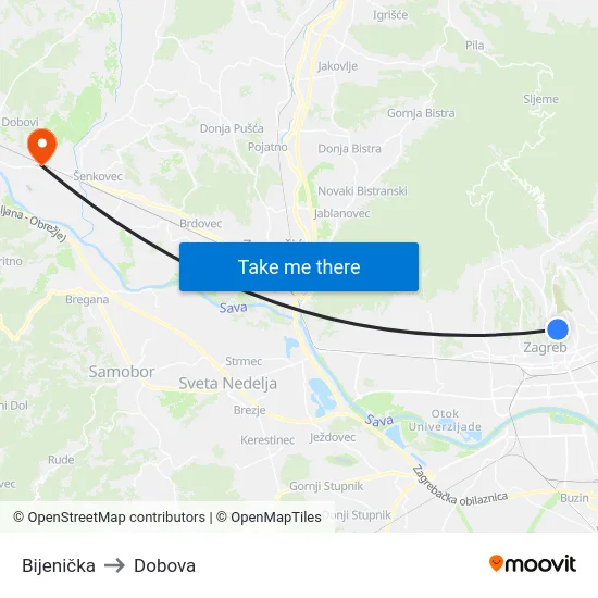 Bijenička to Dobova map